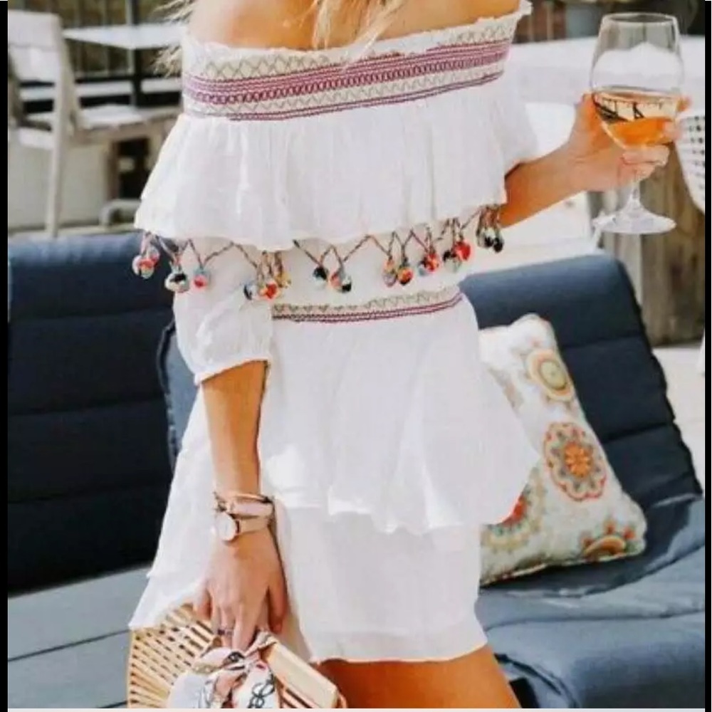 Red Carter Colorful PomPom Beach Dress XS Swim Cover Up BEST OF CRUISE NWT